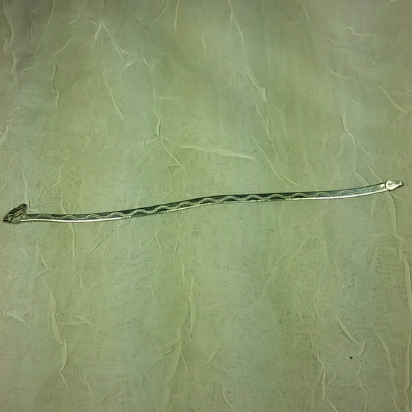 Sterling Silver Herringbone Wave Bracelet 4mm 7.5" Engraved Lobster Clasp Vntg - Picture 7 of 8